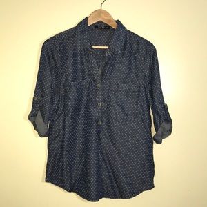 Polka dot chambray pull over